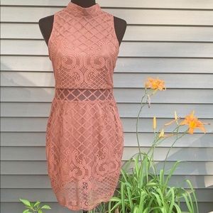 PrettyLittleThing Dusty Rose Lace Bodycon Dress